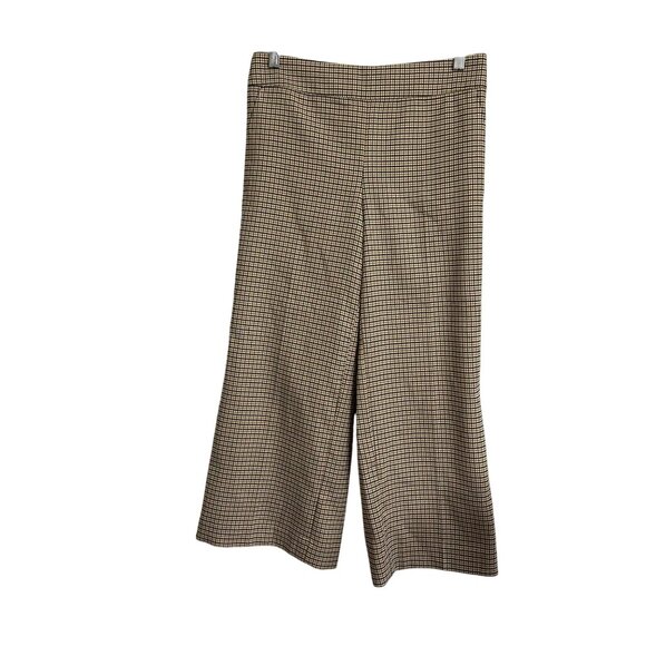 Loft Womens Checked Wide-Leg Cropped Pants SZ 4 Black Gold Plaid Preppy Office - Picture 1 of 7